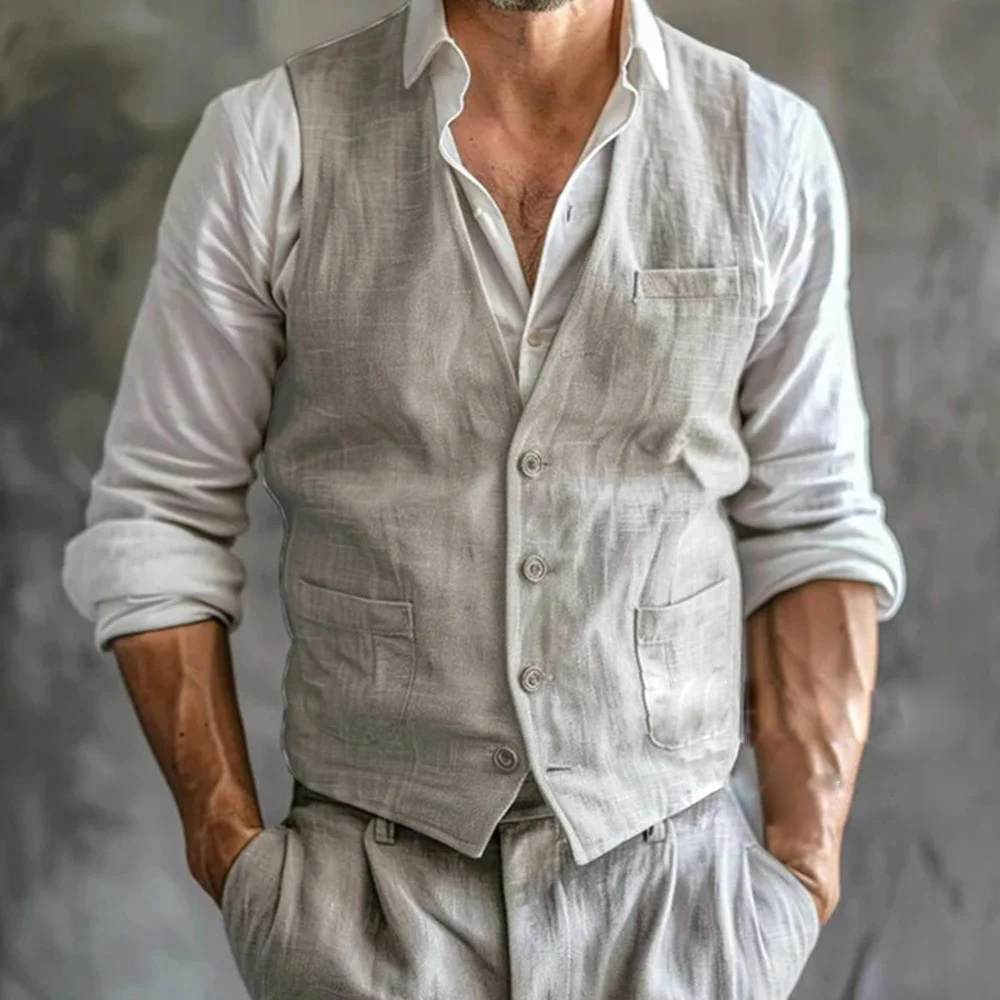 Men Formal Wear Vest - Men's Linen Vest Summer Male Gilet