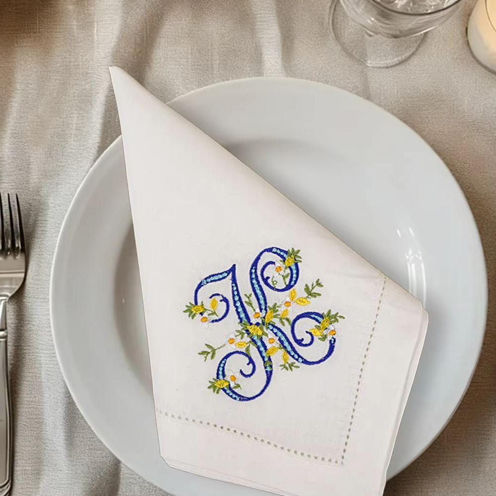 Monogrammed Handkerchief - New Arrival 100% Pure Linen Lemon