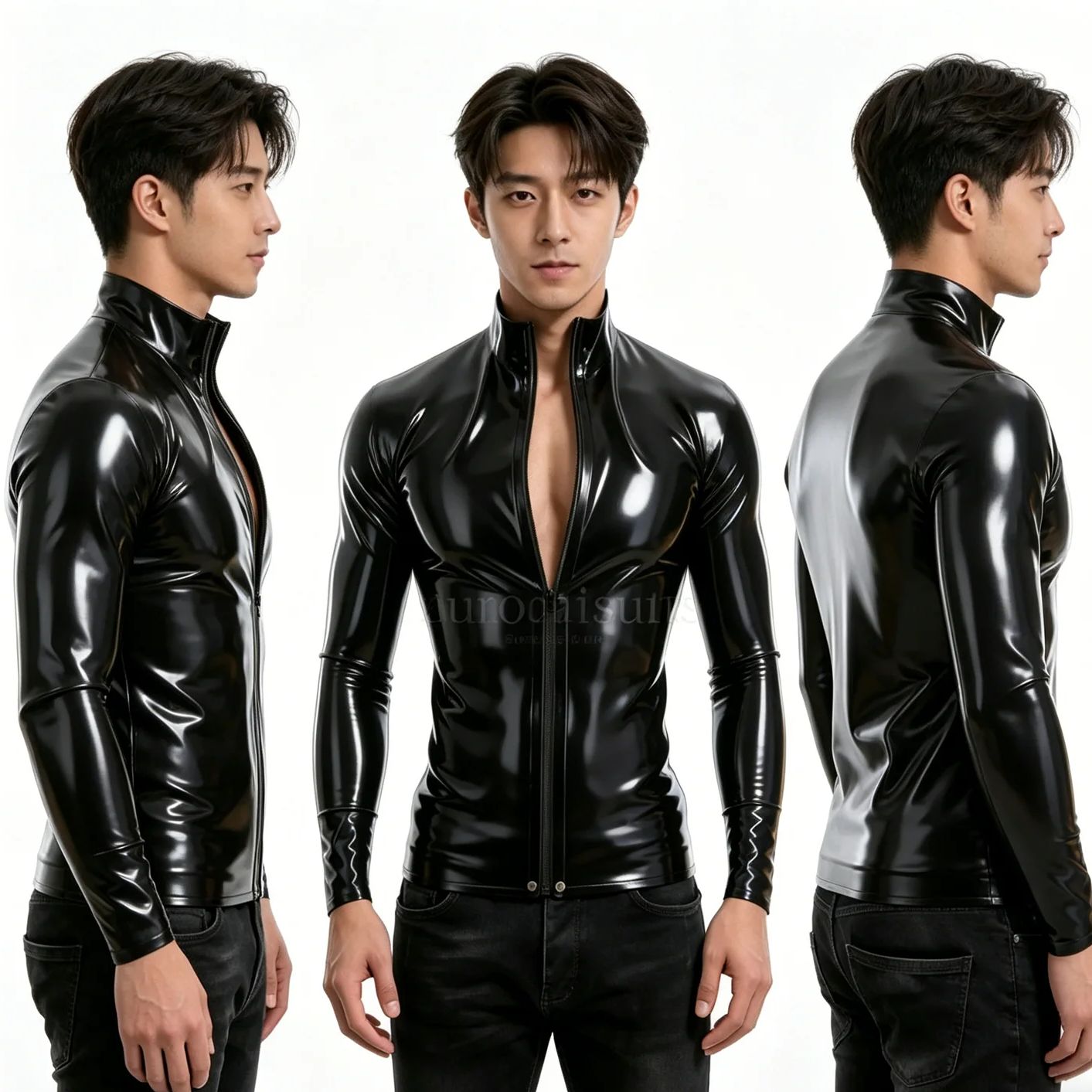 Men Formal Wear Coat - Men's Black Long Sleeve Latex Jacket