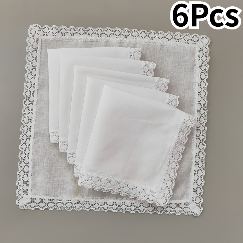 Monogrammed Handkerchief - 6Pcs/set Solid White Handkerchief With Lace