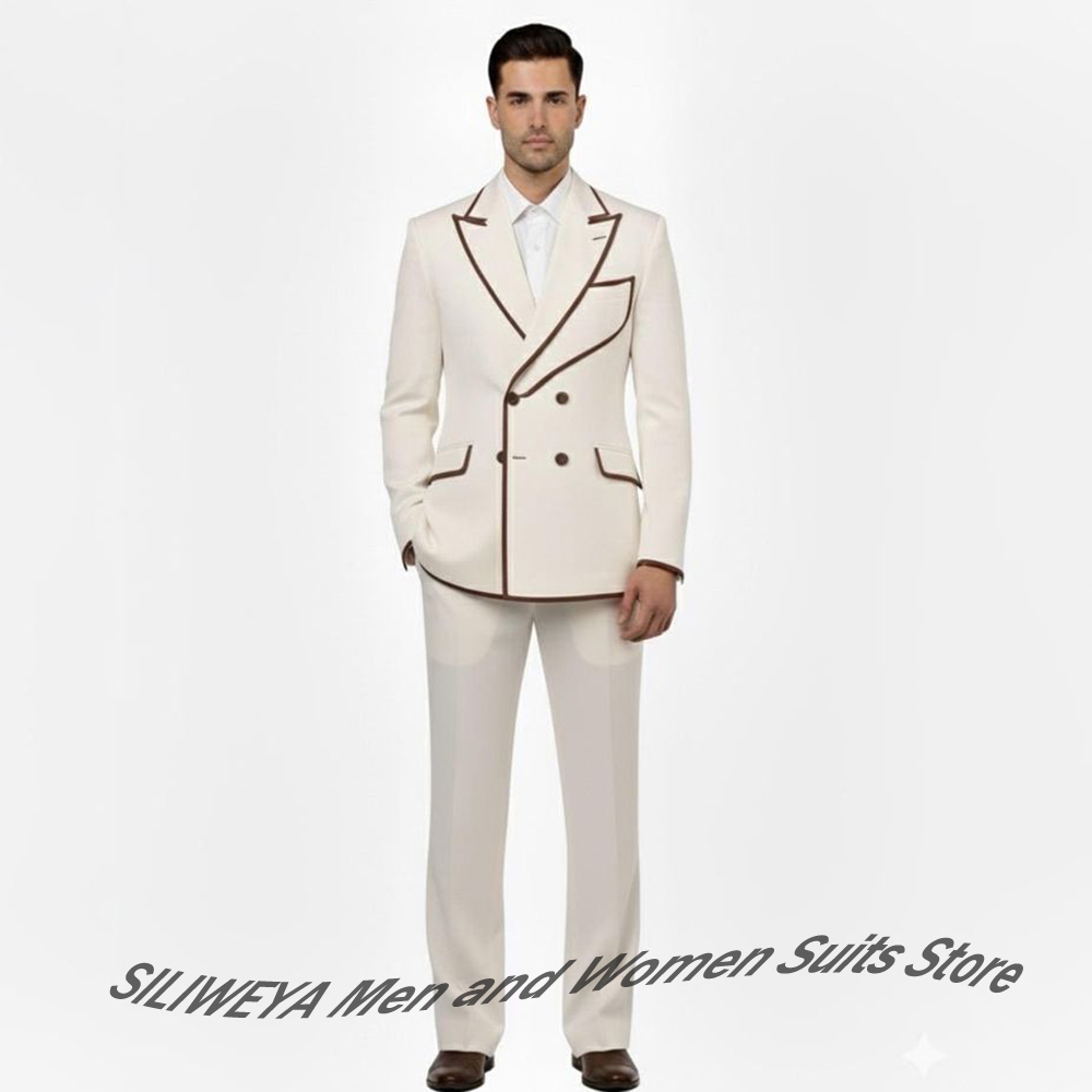 Men'S Formal Evening Wear - Stylish Men's Double-Breasted Suit Set Brown