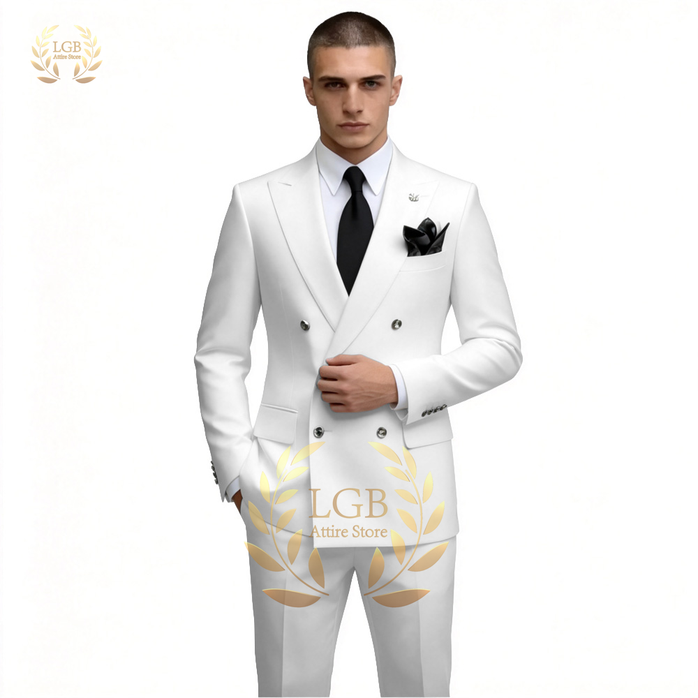 Men'S Formal Evening Wear - Men's White Double Breasted Suit 2-Piece