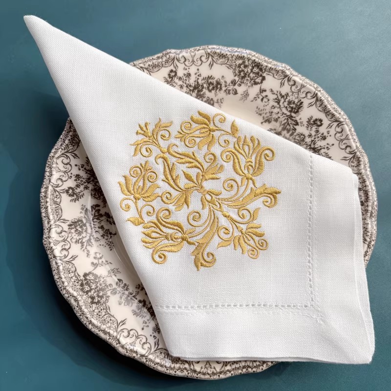 Monogrammed Handkerchief - Handmade Embroidered Floral Napkins - Set