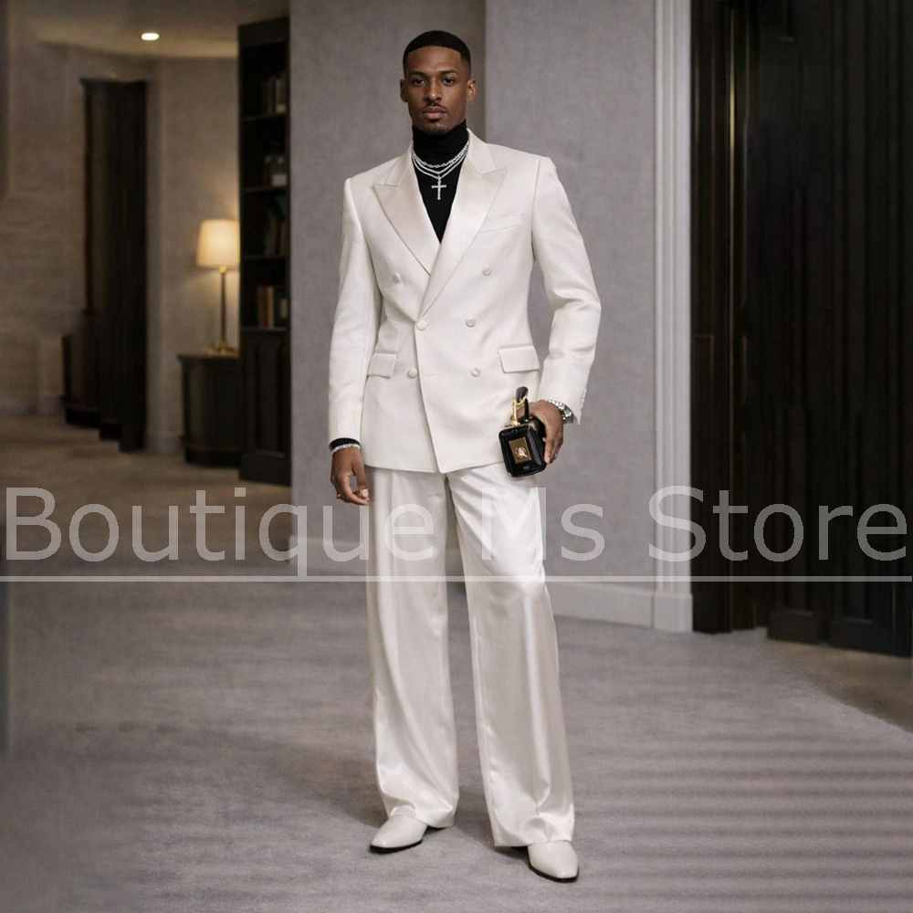 Men'S Formal Evening Wear - Men's White Satin Suit 2 Piece