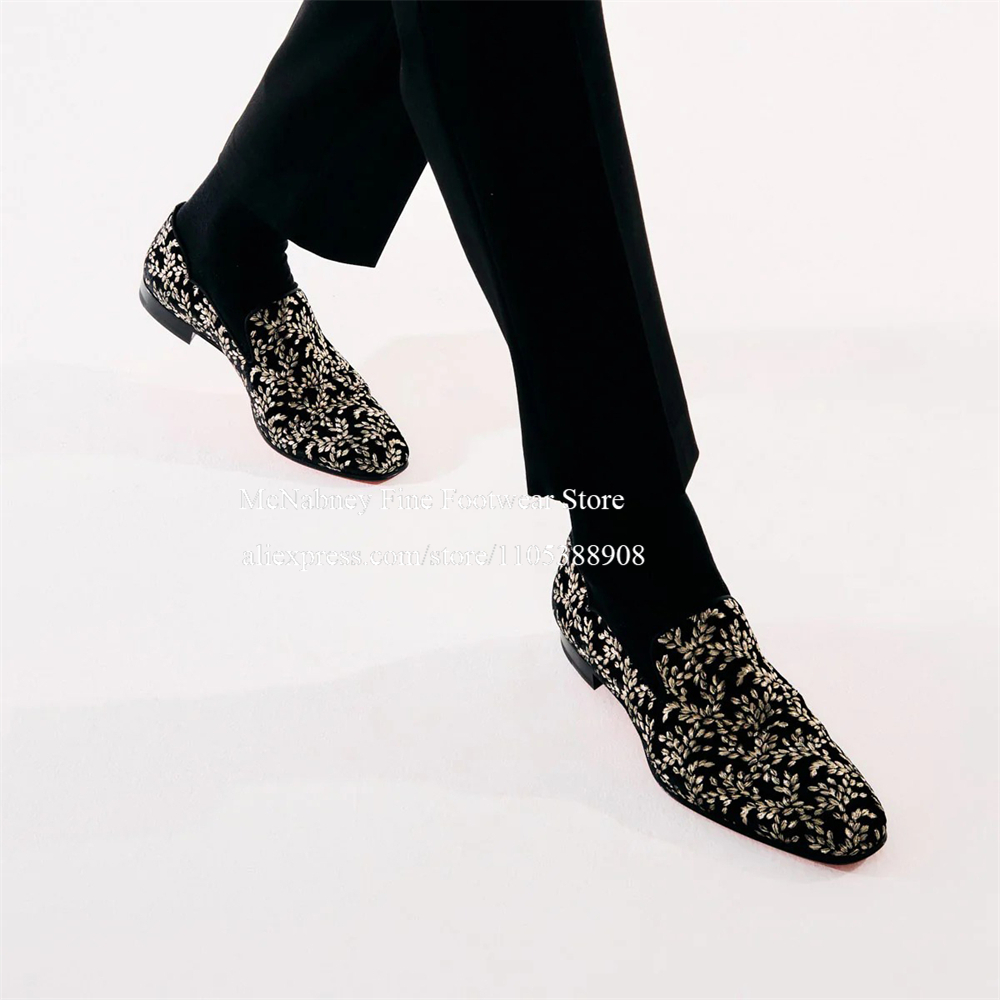 Men'S Formal Evening Wear - Black Silk Velvet Slip On Loafers