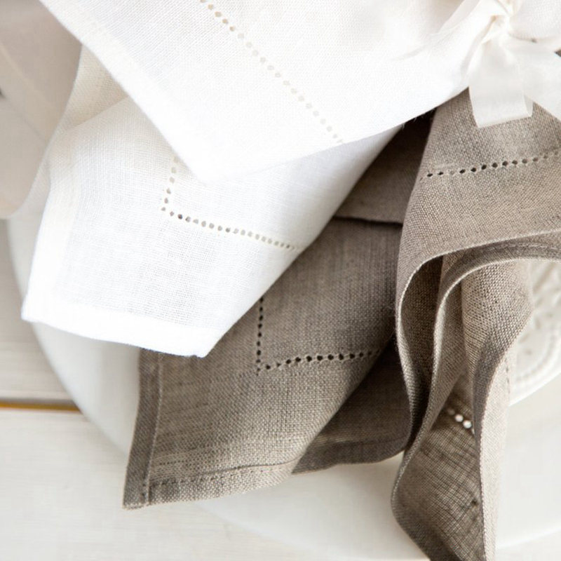 Monogrammed Handkerchief - 6 Pieces White Hemstitch Napkins Cocktail