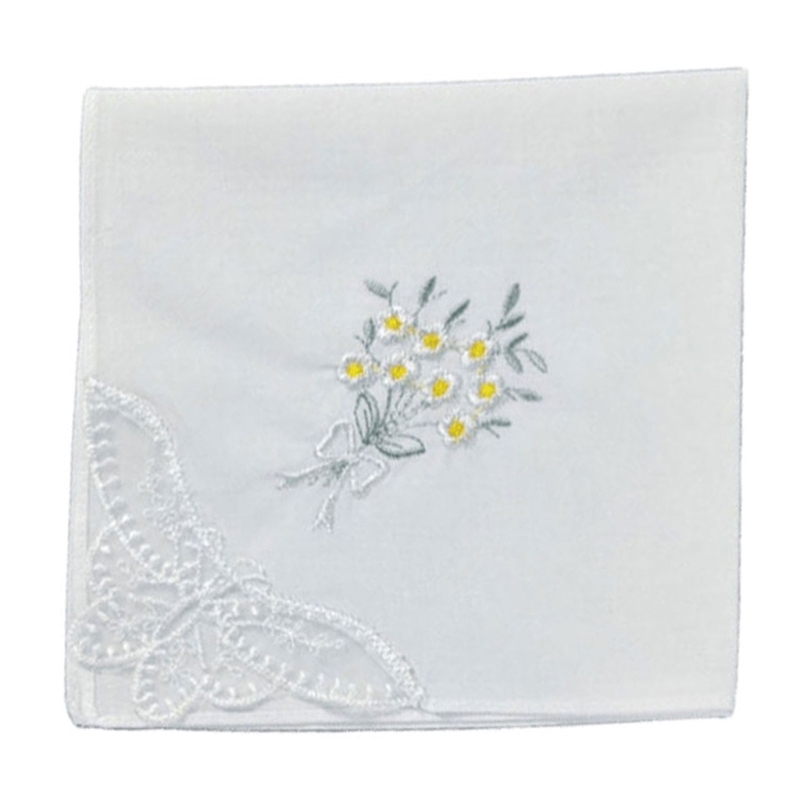 Colored Flower Embroidered Cot - Monogrammed Handkerchief ulasan dan harga