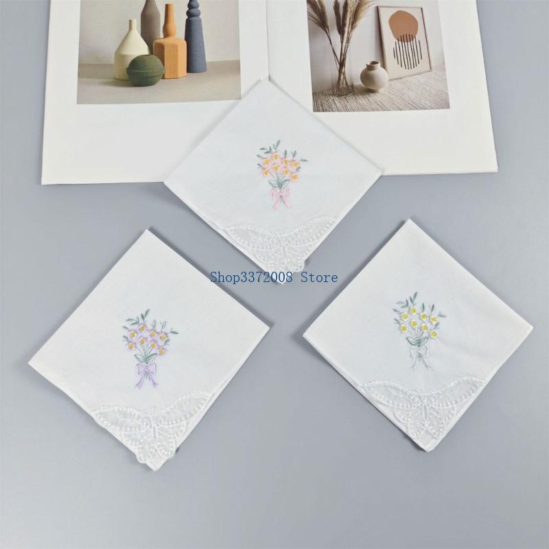 Colored Flower Embroidered Cot - Monogrammed Handkerchief ulasan dan harga