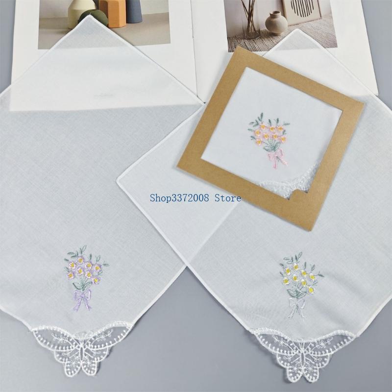 Colored Flower Embroidered Cot - Monogrammed Handkerchief ulasan dan harga