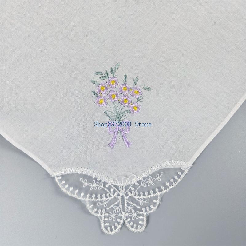 Colored Flower Embroidered Cot - Monogrammed Handkerchief ulasan dan harga