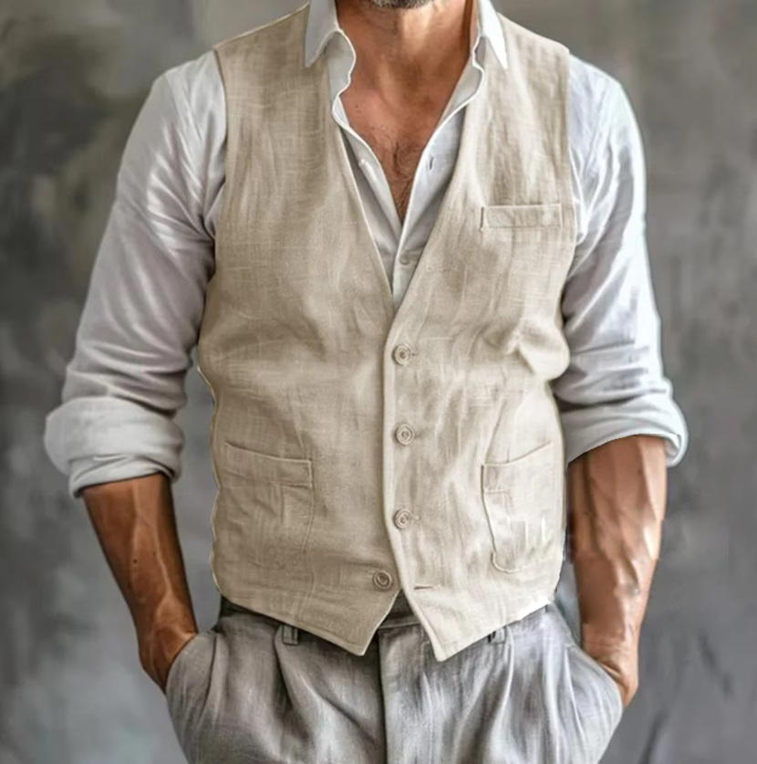 Men's Linen Vest Summer Male G - Men Formal Wear Vest ulasan dan harga