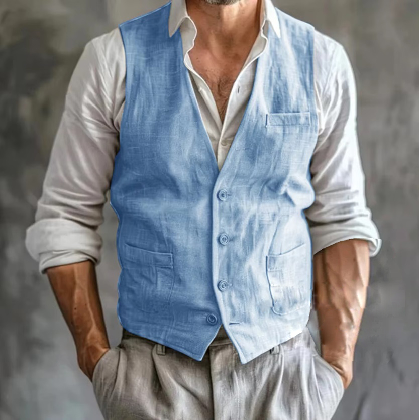 Men's Linen Vest Summer Male G - Men Formal Wear Vest ulasan dan harga
