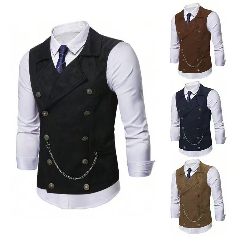 Men's Double Breasted Vest wit - Men Formal Wear Coat ulasan dan harga