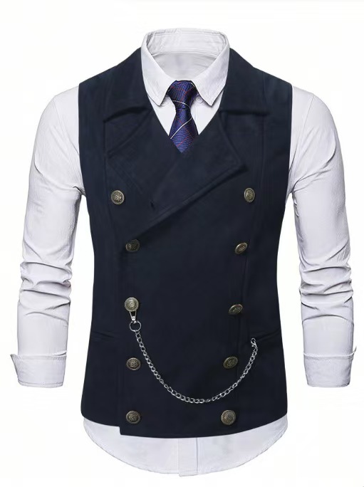 Men's Double Breasted Vest wit - Men Formal Wear Coat ulasan dan harga