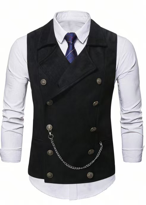 Men's Double Breasted Vest wit - Men Formal Wear Coat ulasan dan harga