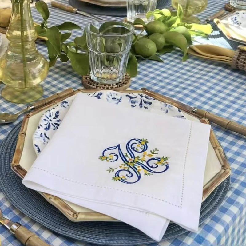 New Arrival 100% Pure Linen Le - Monogrammed Handkerchief ulasan dan harga