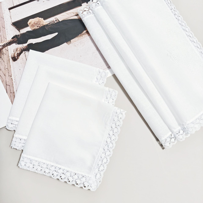 6Pcs/set Solid White Handkerch - Monogrammed Handkerchief ulasan dan harga