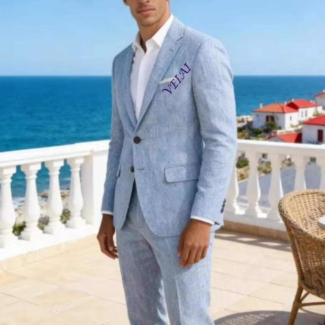 Customized Soft Sky Blue Linen - Men'S Formal Beach Wear ulasan dan harga