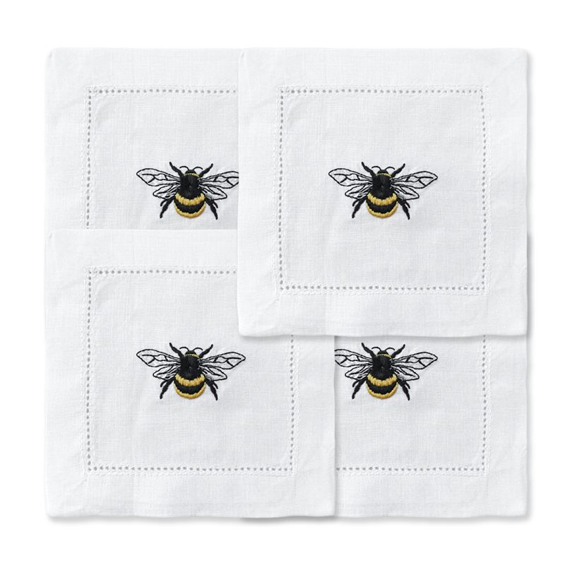 @Embroidered Bee Cocktail Napk - Monogrammed Handkerchief ulasan dan harga