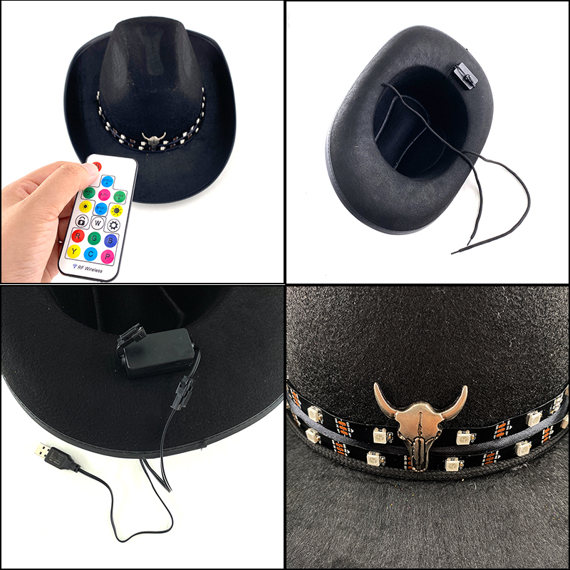 Remote Control LED Cowboy Hat  - Men'S Formal Wear For Graduation ulasan dan harga