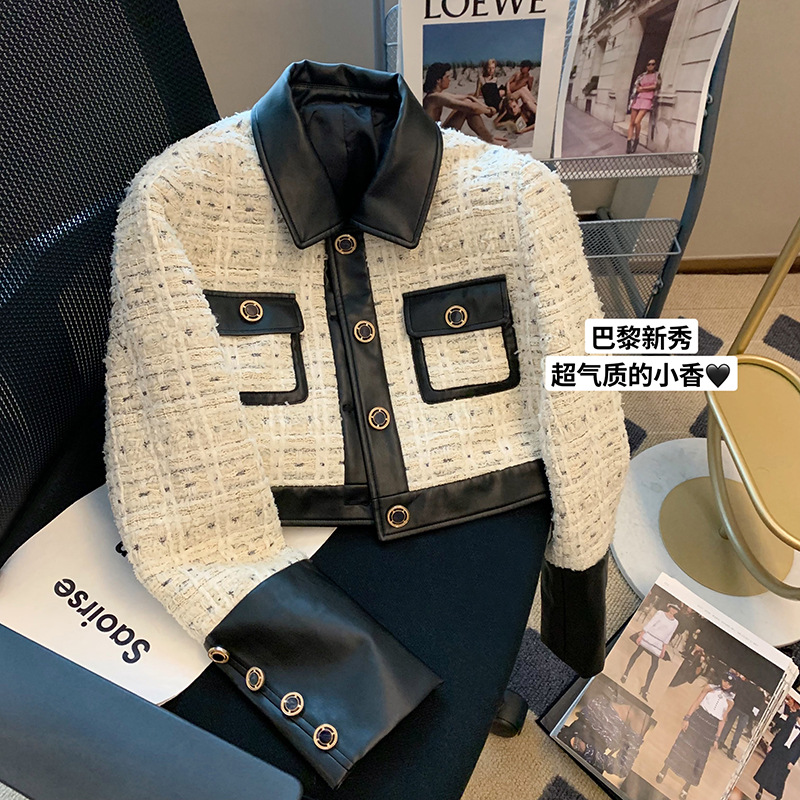 Contrast Stitching Tweed Fragr - Wool Suit Jacket ulasan dan harga