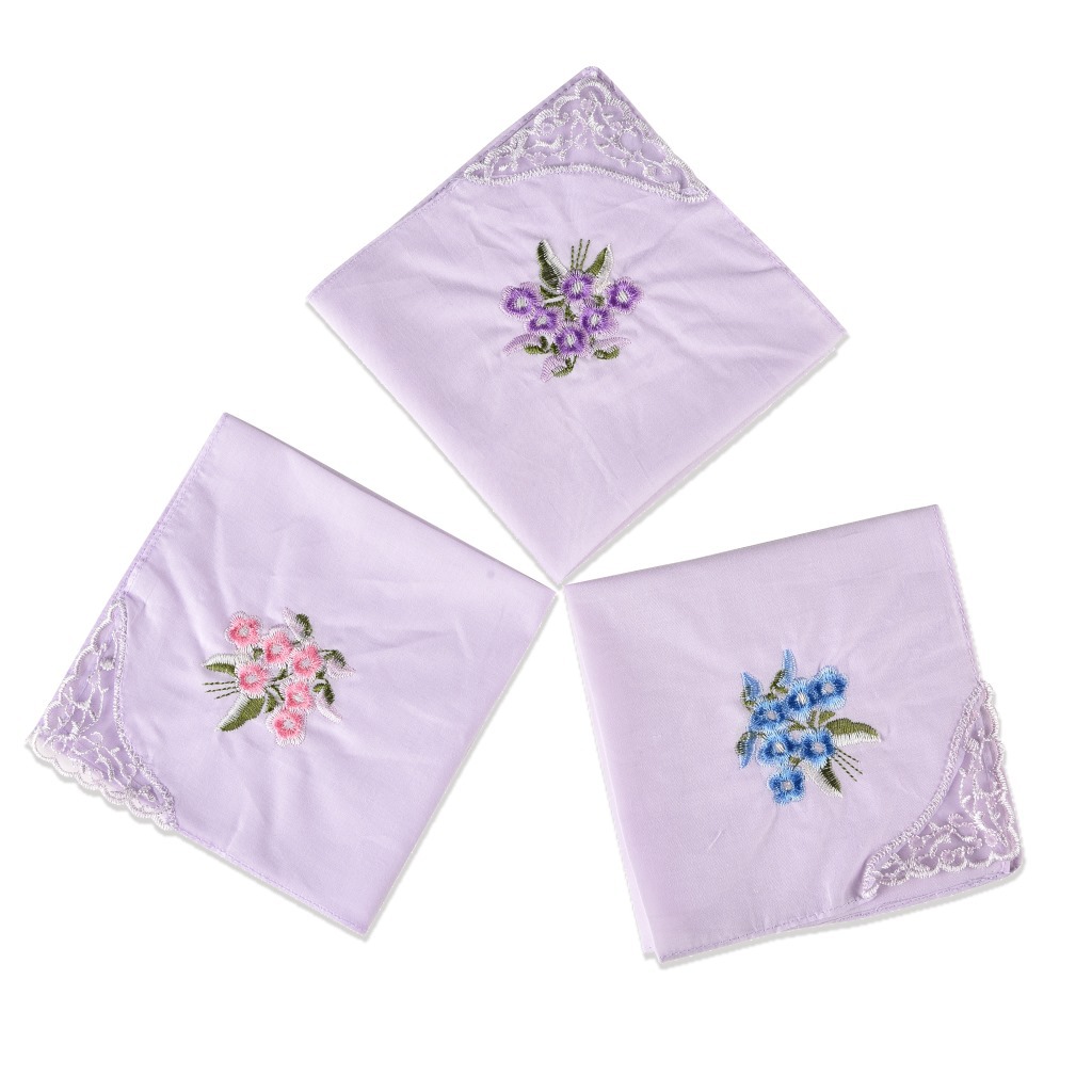 3PCS Luxury Cotton Women Hanki - Monogrammed Handkerchief ulasan dan harga