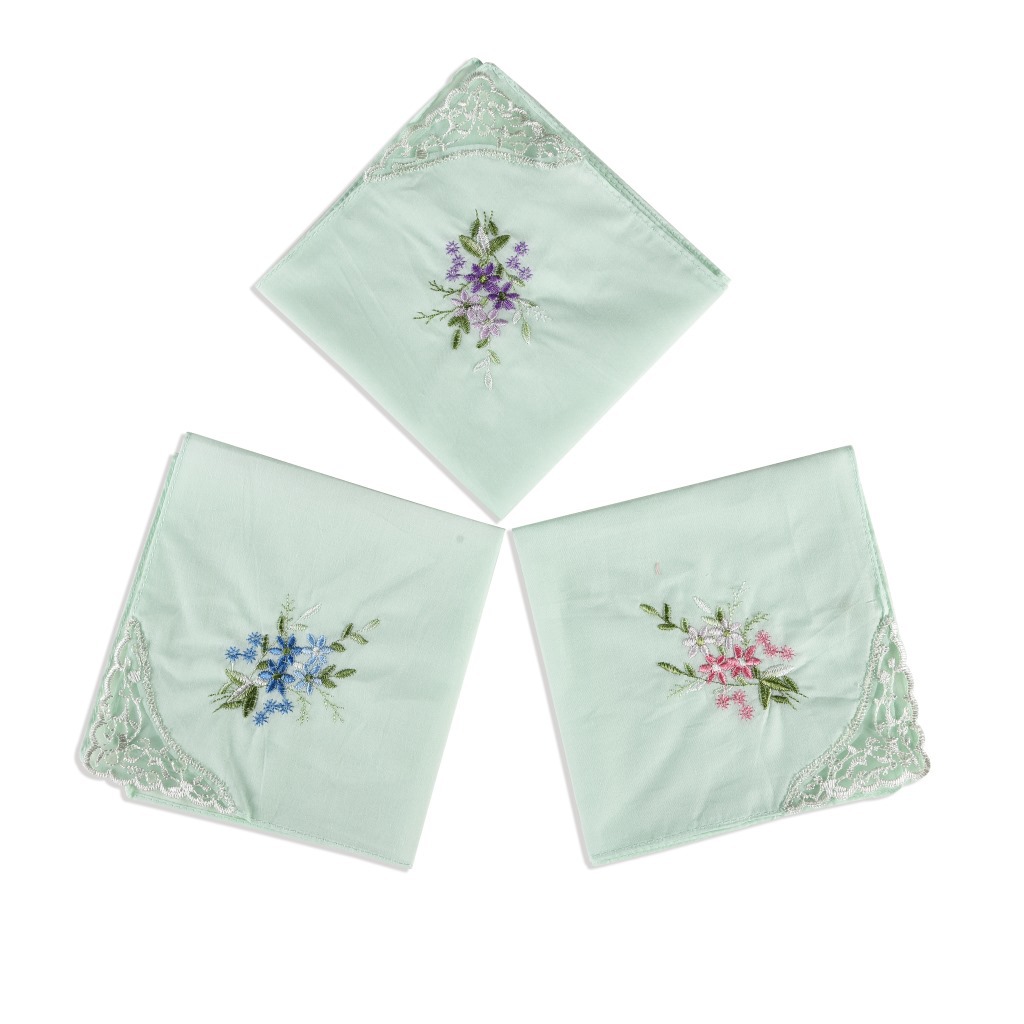 3PCS Luxury Cotton Women Hanki - Monogrammed Handkerchief ulasan dan harga
