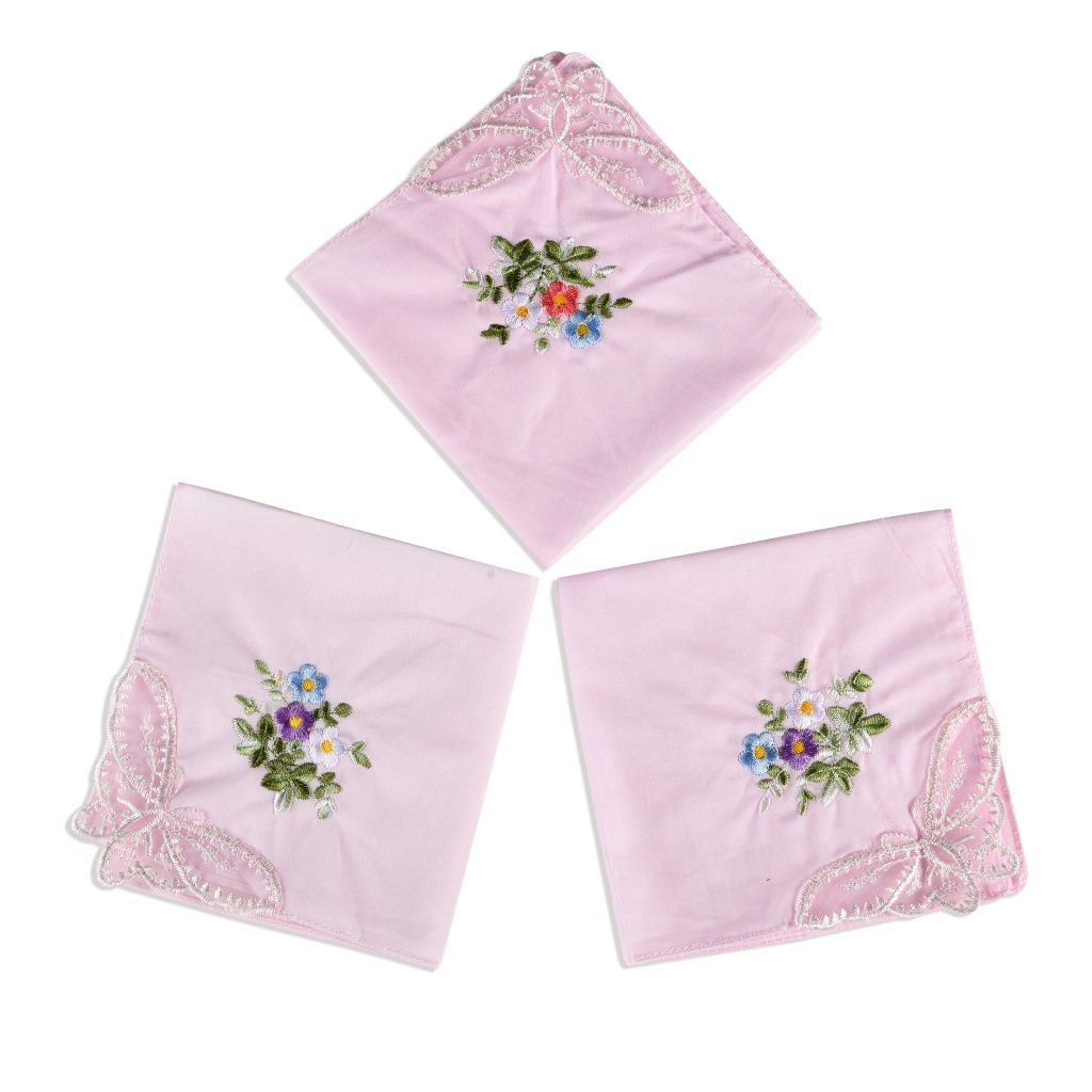 3PCS Luxury Cotton Women Hanki - Monogrammed Handkerchief ulasan dan harga