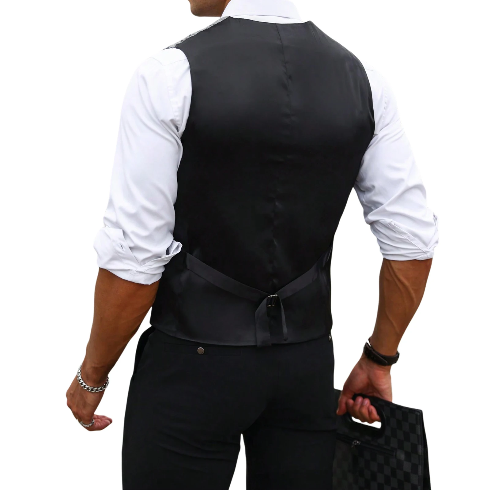Men Grey Plaid Suit Vest Slim  - Men Formal Wear Vest ulasan dan harga