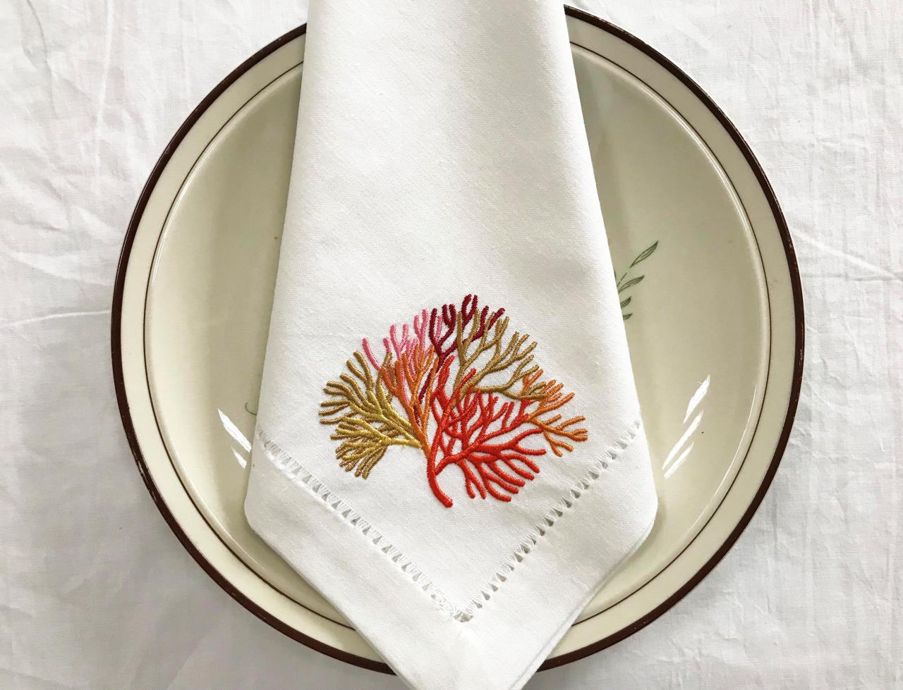 Multicolor Corals Embroidered  - Monogrammed Handkerchief ulasan dan harga