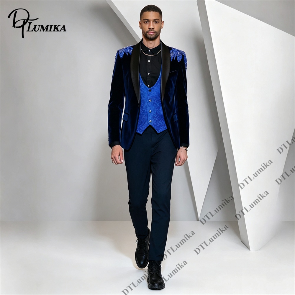 Peagent Men 3 Piece Velvet Sui - Men Formal Wear Office ulasan dan harga