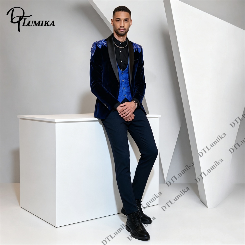 Peagent Men 3 Piece Velvet Sui - Men Formal Wear Office ulasan dan harga