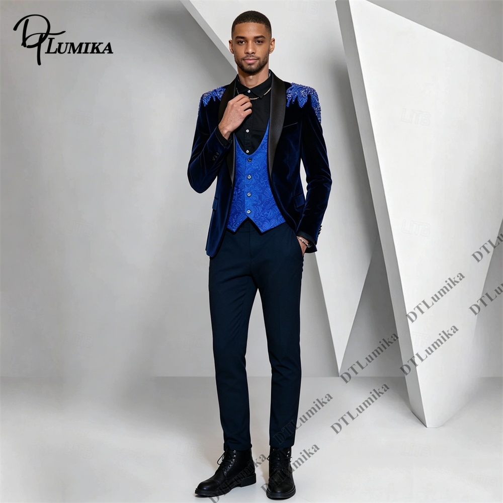Peagent Men 3 Piece Velvet Sui - Men Formal Wear Office ulasan dan harga
