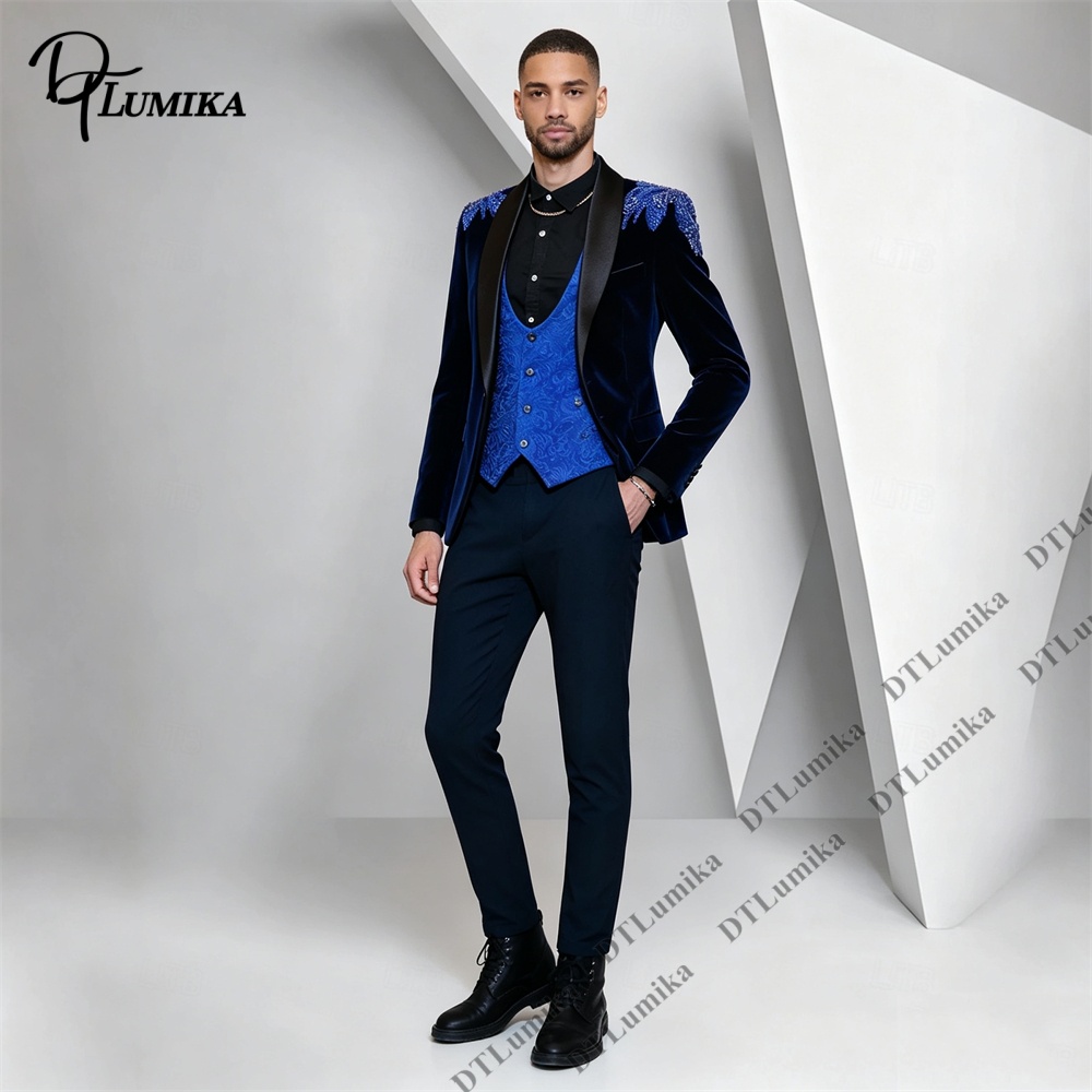 Peagent Men 3 Piece Velvet Sui - Men Formal Wear Office ulasan dan harga