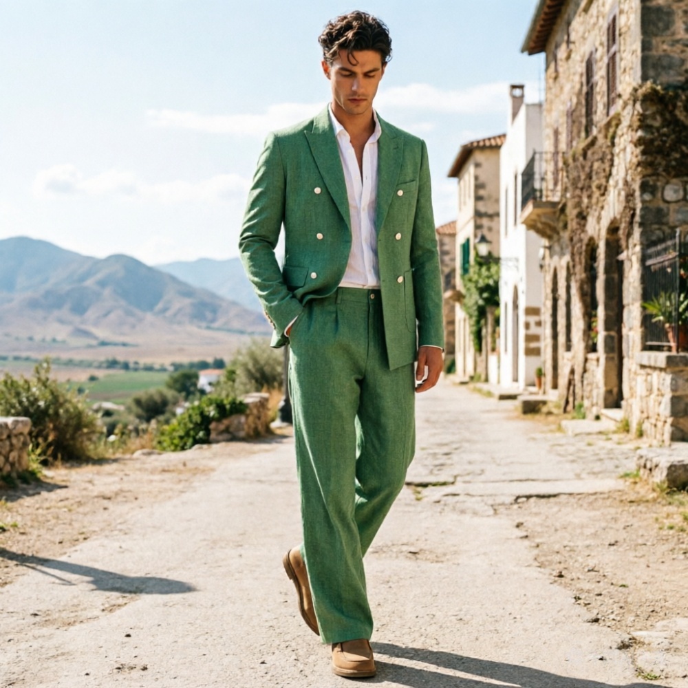 Sage Green Linen Men Suits Rel - Men'S Relaxed Formal Wear ulasan dan harga